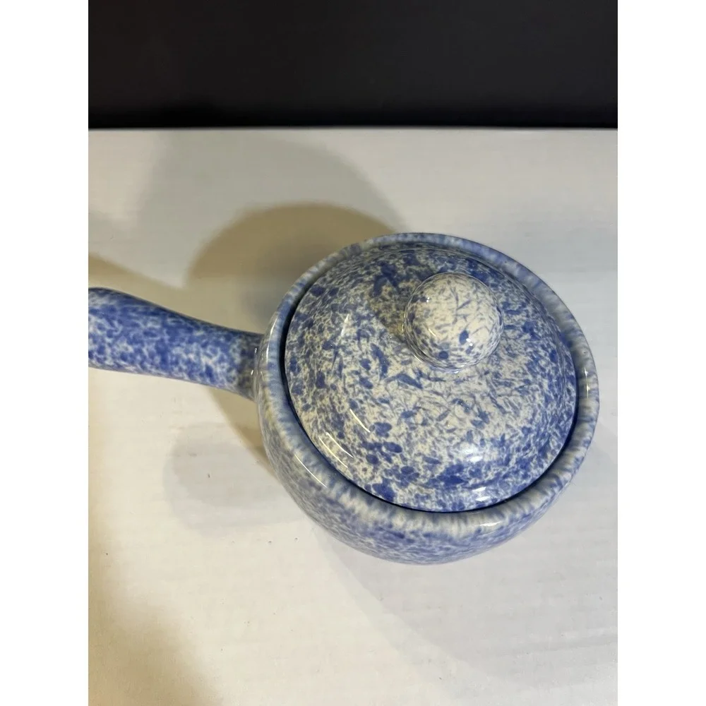 Vintage Blue Speckled Stoneware Soup Pot‎ With Lid & Handle 4.5T x 7.5L (2081)